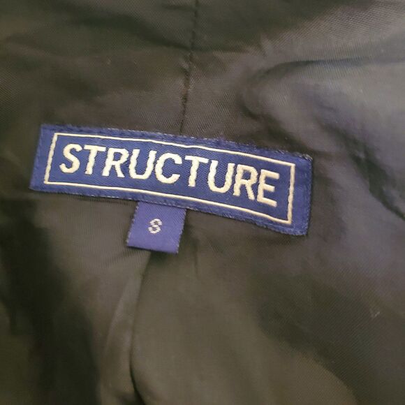 Structure Vintage 90s Y2K Mens Silk Suit Jacket Blazer Black Sz S-M - Picture 4 of 5